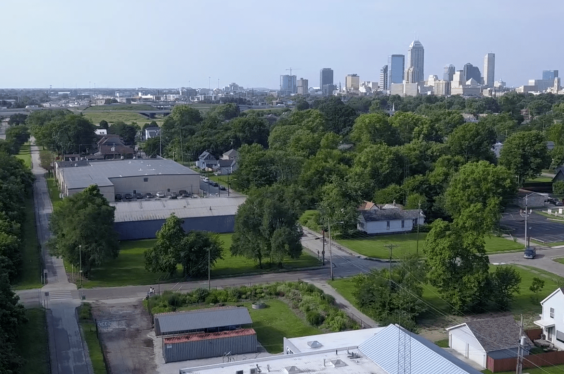 drone view of downtown Indianapolis